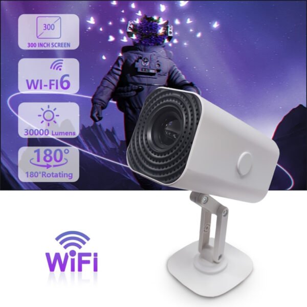 Portable Extendable Mini Projector, 4K 1080P Full HD LCD Screen, with Wi-Fi, 300-Inch Display, 30,000 Lumens, 180° Rotating, Table Mount, Remote Control, 16:9 Aspect Ratio, for Office, Party, Teaching, Suitable for Ages 14+, Ideal Christmas Gift - Image 6