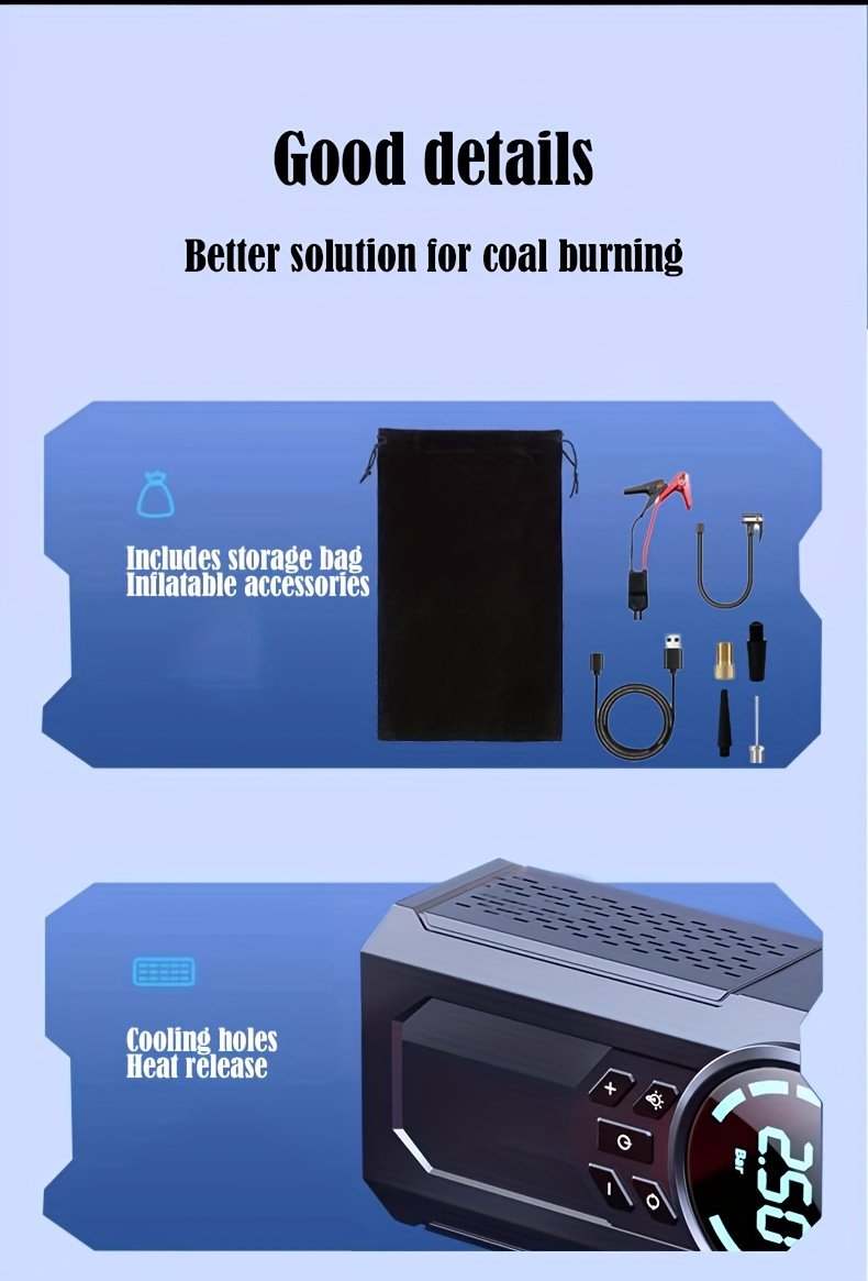 1 Portable Emergency Car Jump Starter with Air Pump & Power Bank - USB Rechargeable, Semi-Automatic, ABS Material, Black - Ideal for Christmas, Valentine's, Thanksgiving - Features Digital Display & Inflates Large Tires - Image 17