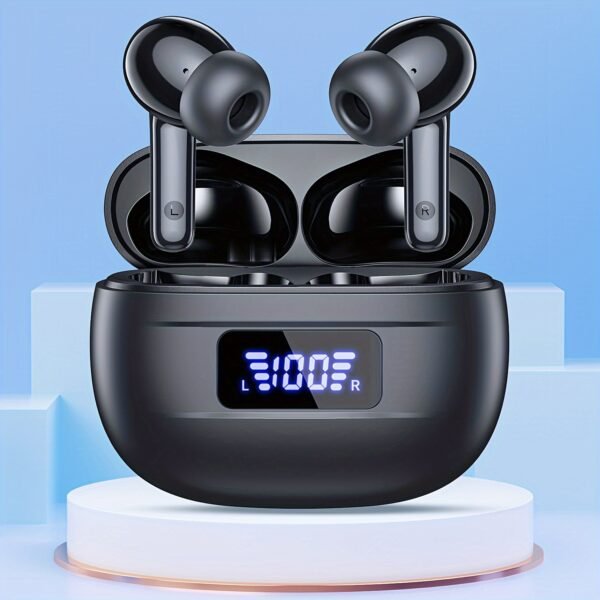Wireless Earbuds, Bass Stereo Earbuds, Earbuds with Noise-Cancelling Microphone LED Display, In-Ear Earbuds, 36 Hour Playback Time, for Laptops and Mobile Phones, Sports & Fitness, Black. - Image 5