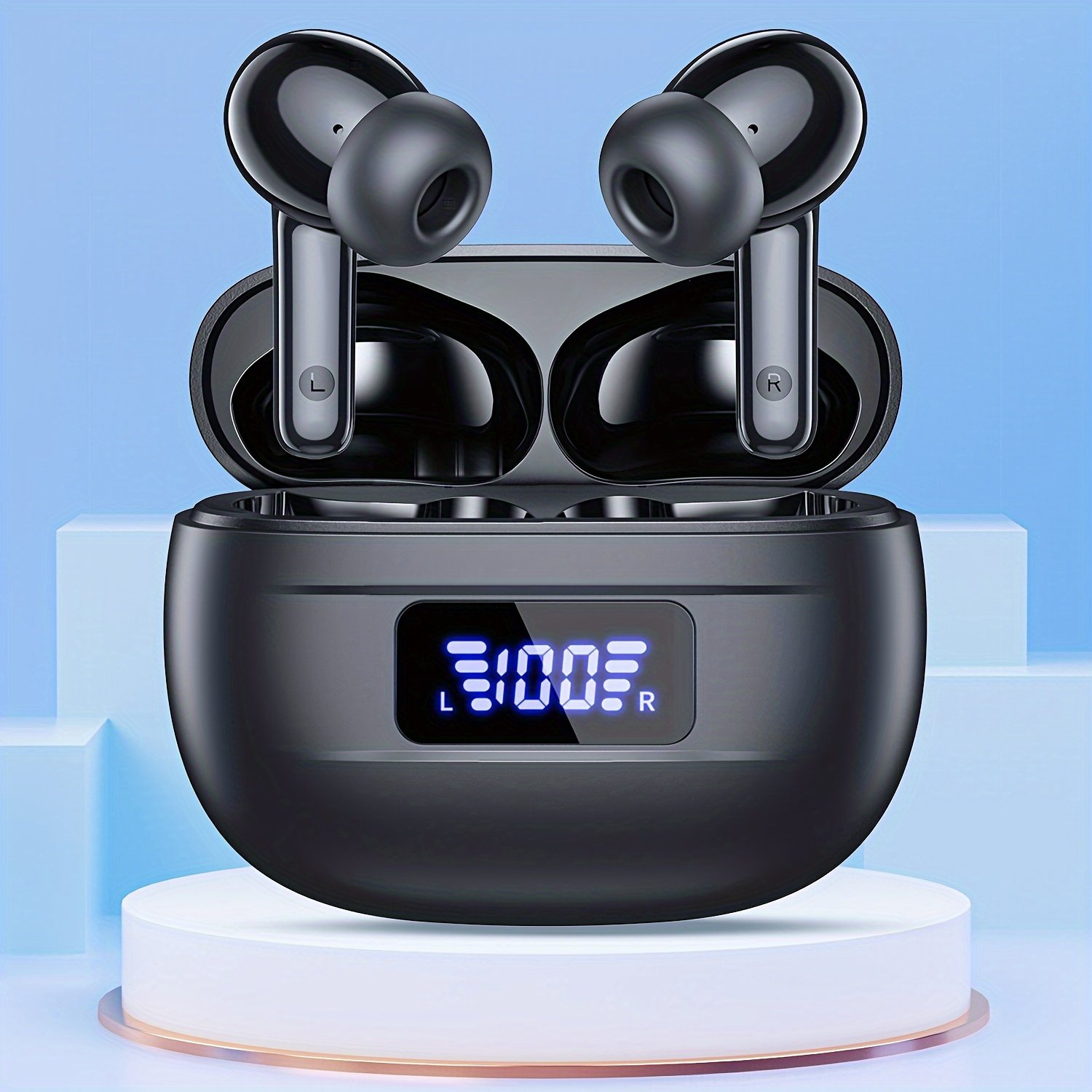 Wireless Earbuds, Bass Stereo Earbuds, Earbuds with Noise-Cancelling Microphone LED Display, In-Ear Earbuds, 36 Hour Playback Time, for Laptops and Mobile Phones, Sports & Fitness, Black. - Image 5