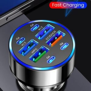 BEIMINGSI 8-in-1 Super Fast Charger with 4PD Fast Charge, 4USB Connector, Travel Charger, Car Plug, ≤36V, Female to Male, Without Battery