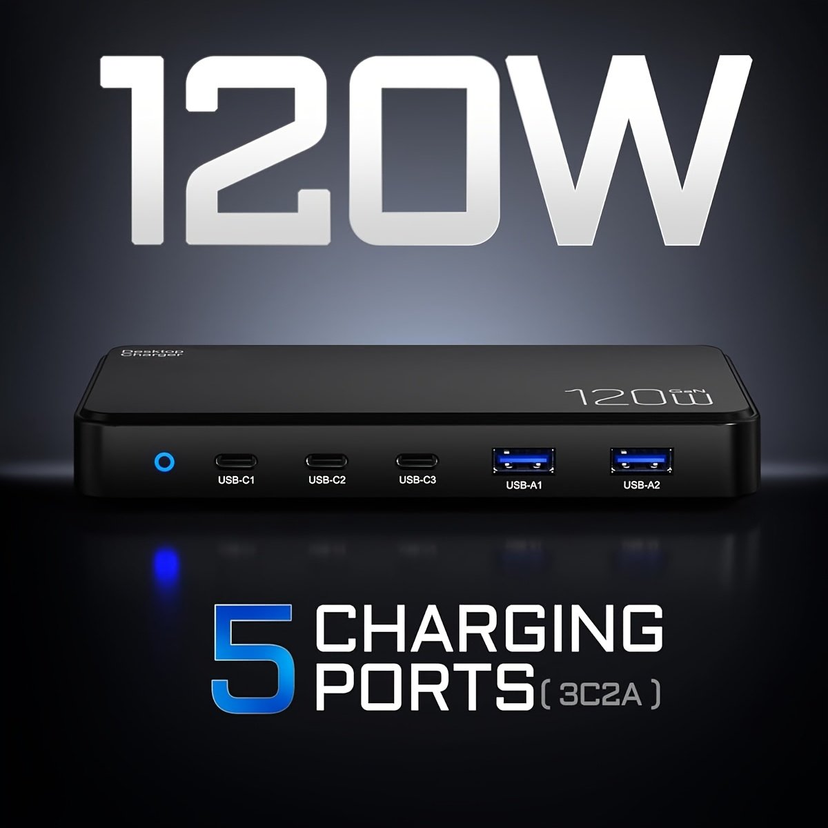 USB C Fast Charger 120W 5 Ports Type USB C Charging Station Hub Block USB C Wall Charger Power Strip Adapter Plug Cube Brick 3 USB C 2 USB A for iPad iPhone 15 14 13 12 11 Pro Max & for Samsung Pixel Note Galaxy series PD 100W Fast Charger For Laptop - Image 2