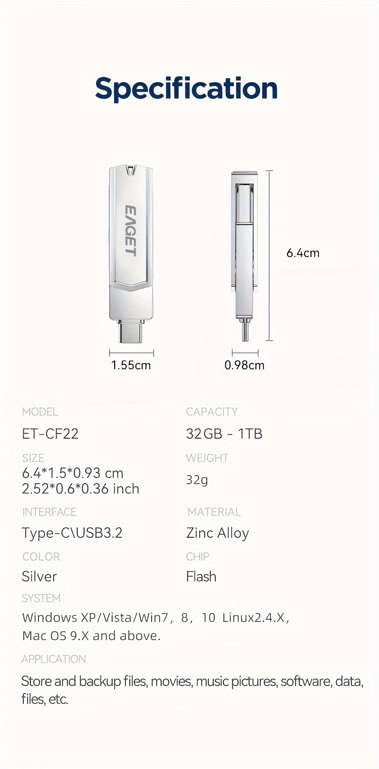 EAGET USB3.2 Flash Drive OTG 1TB Metal U Disk 360° rotates USB Memory Stick 512GB High Speed Memory Stick Pen Drive 32GB 64GB 128GB 256GB USB-A Or Typc-C Flash Drive Disk - Image 18