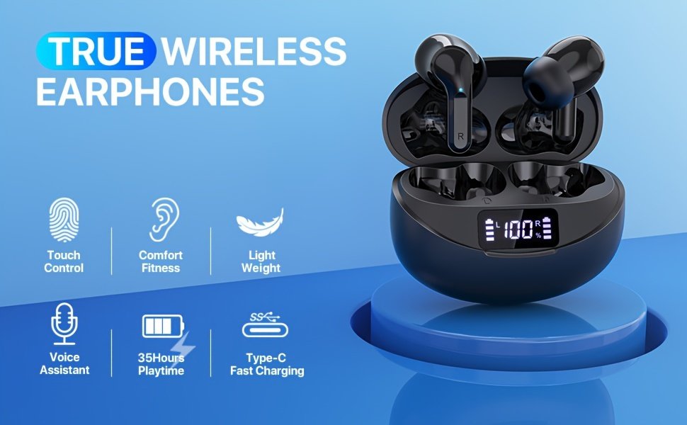 Wireless Earbuds, BT Headphones with 35Hrs Playtime, LED Power Display Charging Case & Intelligent Noise Canceling Earbuds, Hi-Fi Microphone Stereo Headset for iPhone for Android Laptop - Image 9