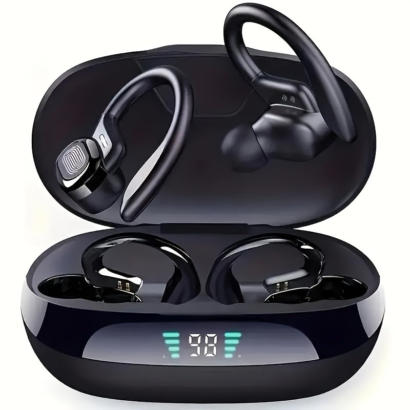 Wireless earphones with built-in high-definition microphone, LED screen charging case, automatic pairing for long-lasting battery life, suitable for sports, cycling, driving, and daily use. Ear hanging earplugs are painless to wear for a long time - Image 5