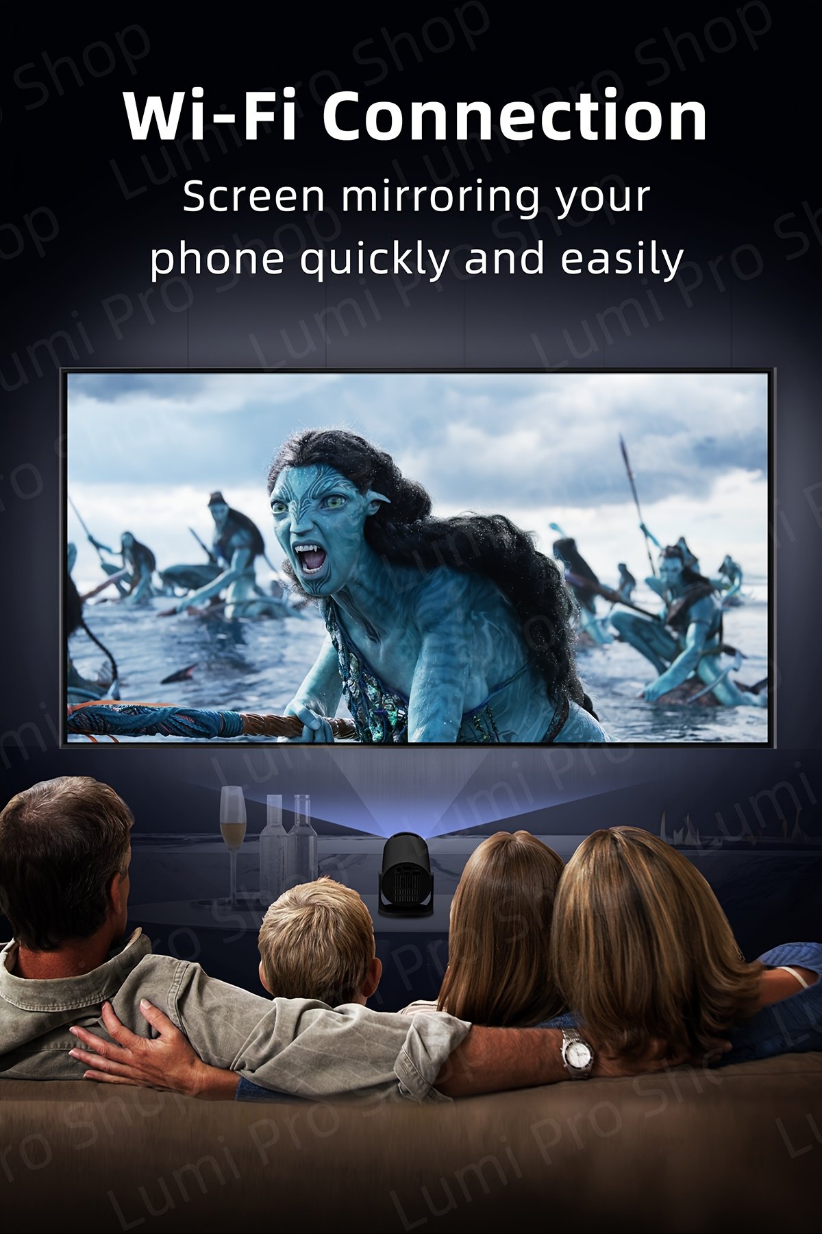 Portable Projector 1080P, Smart Projector with Android TV, 180° Rotatable, WiFi Connectivity, WUXGA Native Resolution 1920x1200, 3D Ready, LCD Display Technology, 500-999 Lumens, 4:3 Aspect Ratio, with USB Power, Button Control for Home Theater, 3.3meter - Image 8