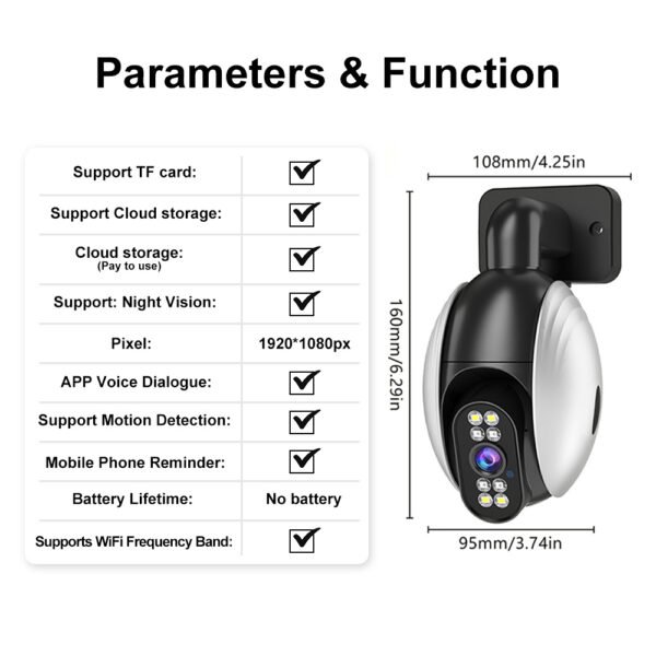 WJG 1 2-Megapixel Wireless WiFi Security Camera, IPX4 Waterproof, 355° Rotation, Color Night Vision, AI Motion Detection, Two-Way Audio, Real-Time Video Recording, Indoor/Outdoor, USB Powered, No Battery/Memory Card, Wall Hanging, LED Lights, 1080p HD Res - Image 6