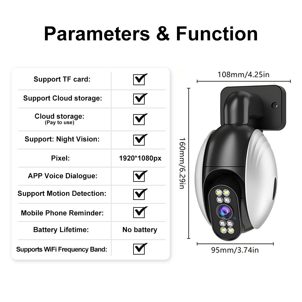 WJG 1 2-Megapixel Wireless WiFi Security Camera, IPX4 Waterproof, 355° Rotation, Color Night Vision, AI Motion Detection, Two-Way Audio, Real-Time Video Recording, Indoor/Outdoor, USB Powered, No Battery/Memory Card, Wall Hanging, LED Lights, 1080p HD Res - Image 6