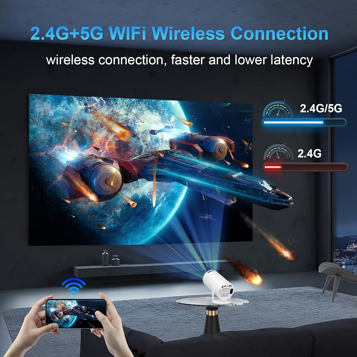 Portable Mini Projector with Built-in Android 11.0, 150ANSI Lumens, WiFi6, 180° Rotatable, Table Mount, Remote Control, HD 720p, 16:9 Aspect Ratio, Compatible with Smartphone/USB, for Home Theater, Party, Christmas Gift - Image 5