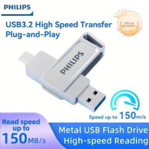 High-Speed USB 3.2 Flash Drive with Dual Interface, Up to 150MB/s Transfer Rate, 32GB/64GB/128GB/256GB Multi-Capacity Options, Compatible with USB-C Android Phones, iPhone 15, MacBook, iPad, Computers - Metal Thumb Drive by Leading Electronics Brand