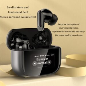 Sleek Black Wireless Earbuds with Touch Screen Display - Full-Color Noise-Canceling, Long-Range In-Ear Headphones for Sports, Music & Gaming, HD Calls - for iPhone & for Android, Type-C Charging Case Included