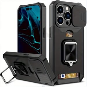 Durable and Sturdy Heavy-duty Phone Case, Suitable for iPhone 16 15 14 13 12 11 Pro XS Max Mini Designed Shock Resistant Hard Phone Case, with Metal Bracket and Card Slot, Suitable for Outdoor Work and Exploration