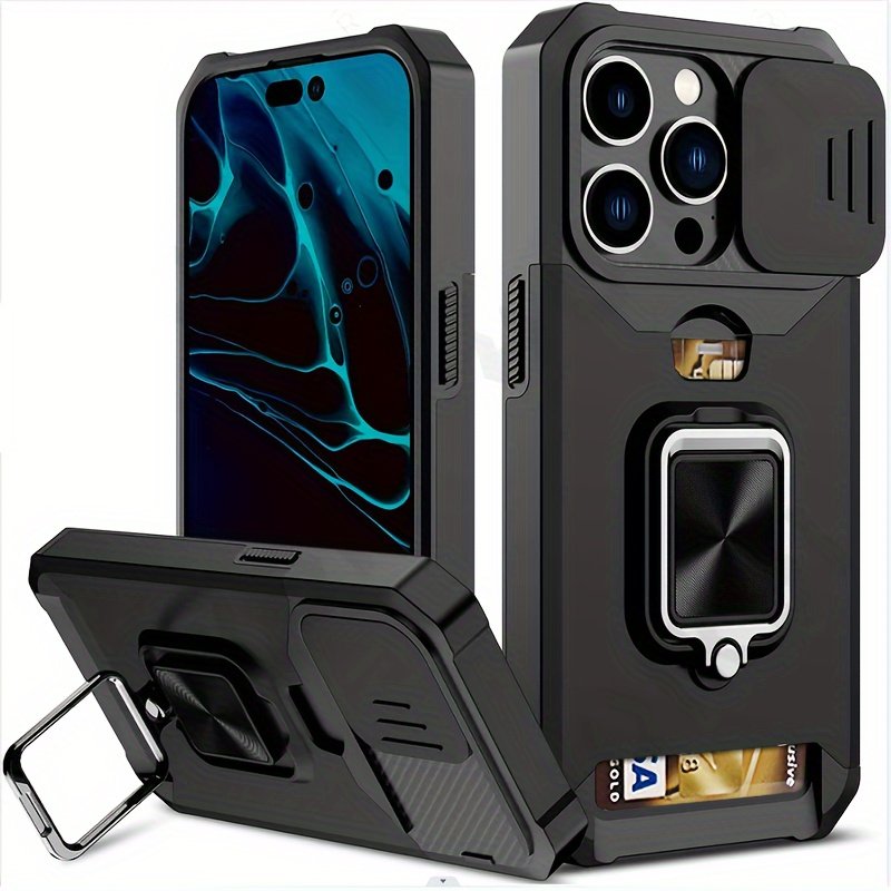 Durable and Sturdy Heavy-duty Phone Case, Suitable for iPhone 16 15 14 13 12 11 Pro XS Max Mini Designed Shock Resistant Hard Phone Case, with Metal Bracket and Card Slot, Suitable for Outdoor Work and Exploration