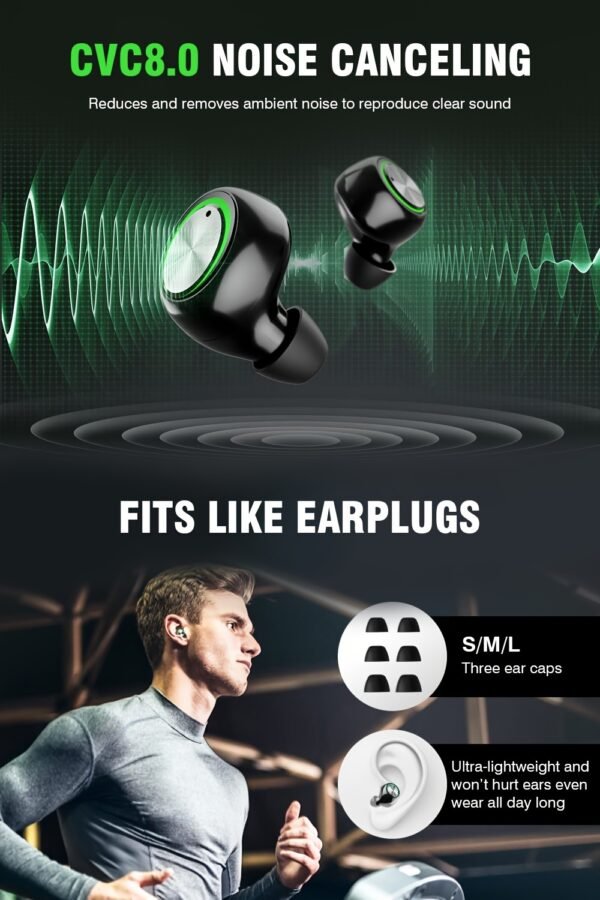 [1pair Wireless Earbuds with 200H Playtime] Wireless Earbuds V5.3, Hi-Fi Stereo Sound, Touch Control, Noise Cancelling Voice Call, 200H Playtime, 1400mAh Case with LED Power Display, Type-C USB Charging, IPX7 Waterproof, with Compatible Cellphones for Wir - Image 10