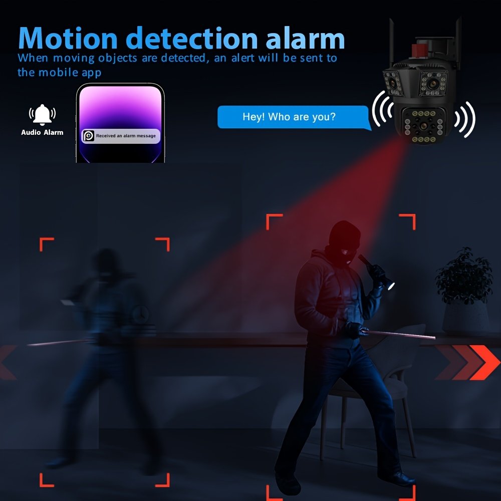 1pc 12MP Ultra HD WiFi Outdoor Camera, 3-Lens PTZ Security Monitor with 10X Zoom, 355° Rotatable Tilt, Color Night Vision, AI Motion Detection, Two-Way Audio, Wall Mount, Non-Waterproof, European Standard Plug, 110V-240V, App Control, Audio Alerts, Withou - Image 14