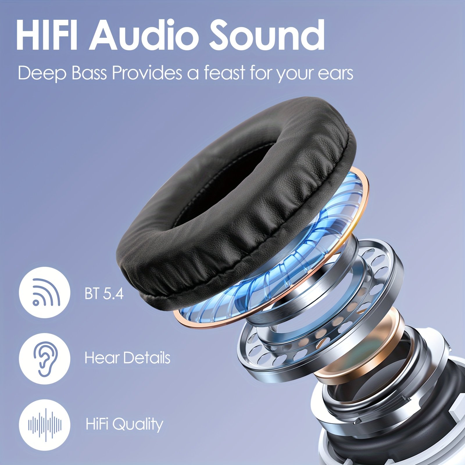 Siindoo Wireless Headphones Over Ear HiFi Stereo Headset with Microphone and 3EQ Modes Foldable Wireless V5.4 Headset for Travel Smartphone Computer Laptop - Image 8
