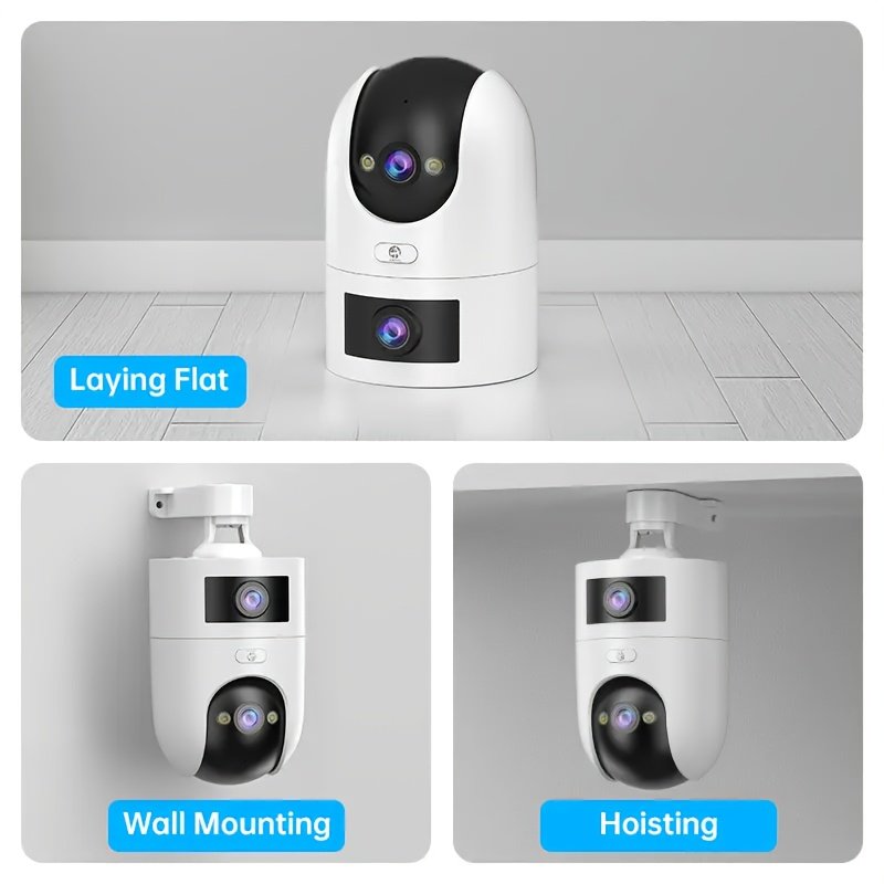 Easy to install ultra HD wireless outdoor surveillance camera, dual lens dual screen, ultra HD color night vision, outdoor waterproof and rain, application control, motion detection, two-way audio, no battery, support 5G network WiFi - Image 4