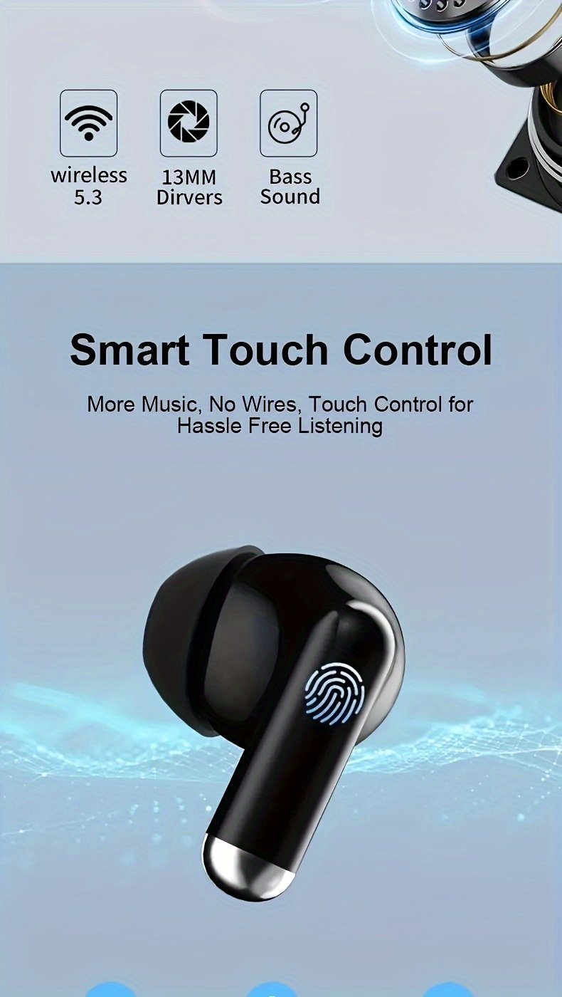 Wireless Headphones, ENC Noise Reduction V5.3 Headphones, 13mm Speaker, 30 Hours Playback Time, Built-in Noise Reduction Microphone, Type-C Fast Charging Box, Stereo for iPhone and for Android, with Digital Display - Image 11
