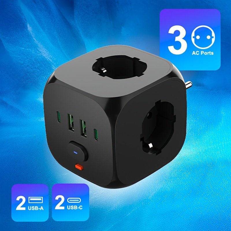 Universal Multi-Port Charger with 6 Type-C & 4 USB-A Ports, 30-50W Fast Charging Power Adapter, Travel Friendly with European Standard Plug, 110V/220V Compatible, Charges 7 Devices Simultaneously