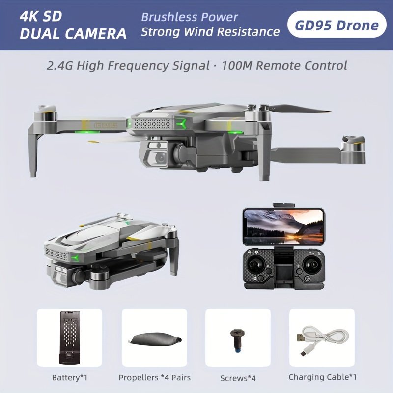 GD95 Brushless Motor Drone with Dual HD Cameras - Anti-Shake ESC, 360° Obstacle Avoidance, Hover Function, 120° Wide Angle Lens, 2.4GHz Signal, 100m Remote Control, 2000mAh Battery - Includes Spare Propeller, Storage Bag & Protective Cover - Image 6