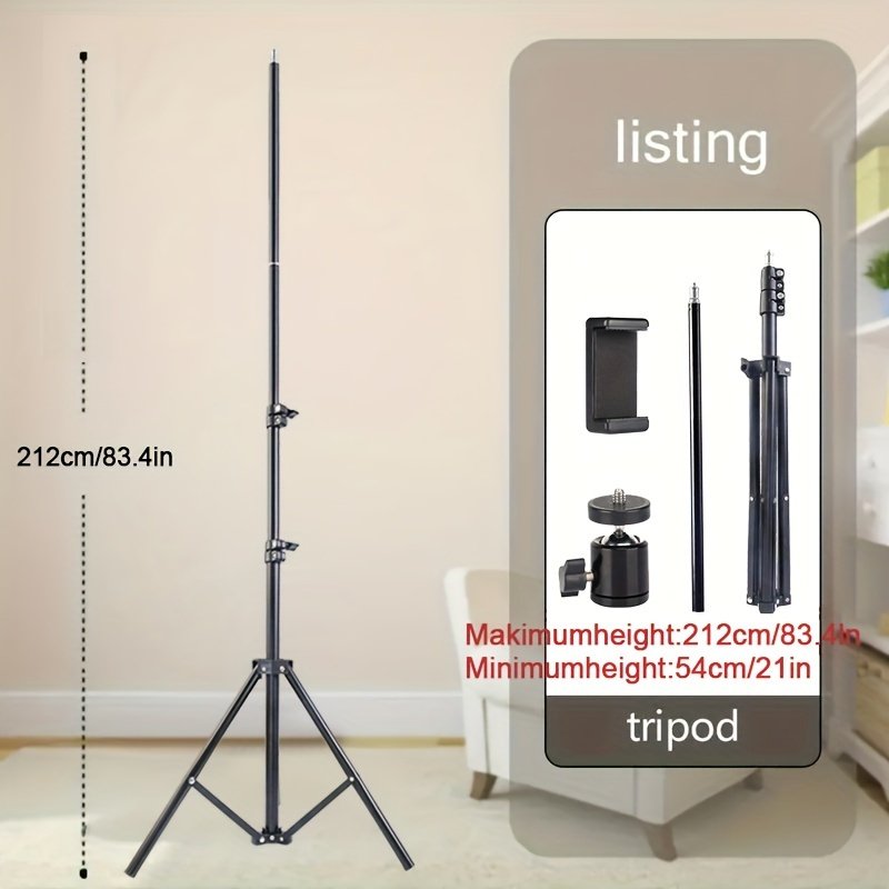 1pc UEGOGO 83.4" Iron Extendable Photography Tripod Stand with 1/4" Screw, Portable Adjustable Tripod for Cell Phone Photography, Video Recording, Live Streaming, Includes Tripod Stand and Phone Clip - Image 7