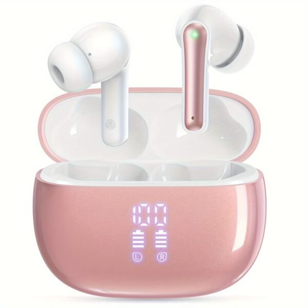 V5.3 Wireless Earbuds with Mic, 40 Hours Playtime, 380mAh LED Display Charging Case, Stereo Bass, Touch Control, Noise Cancellation, Type-C USB Charging, Non-Waterproof, for Adults, Sports & Exercise, Condenser Mic, Closed-Back Earcups, Compatible with Ce - Image 5