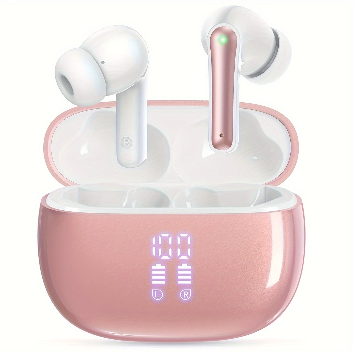 V5.3 Wireless Earbuds with Mic, 40 Hours Playtime, 380mAh LED Display Charging Case, Stereo Bass, Touch Control, Noise Cancellation, Type-C USB Charging, Non-Waterproof, for Adults, Sports & Exercise, Condenser Mic, Closed-Back Earcups, Compatible with Ce - Image 5