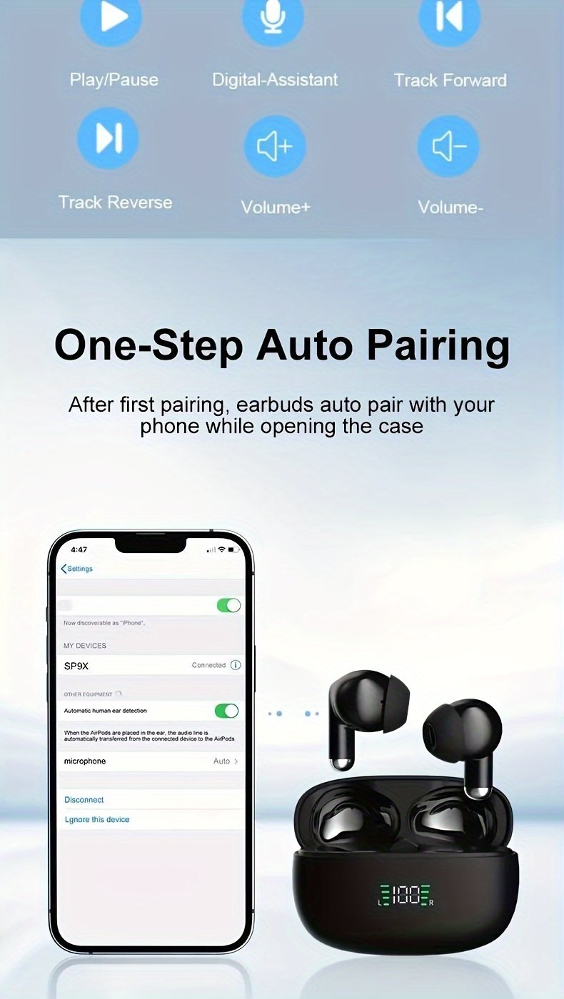 Wireless Headphones, ENC Noise Reduction V5.3 Headphones, 13mm Speaker, 30 Hours Playback Time, Built-in Noise Reduction Microphone, Type-C Fast Charging Box, Stereo for iPhone and for Android, with Digital Display - Image 12