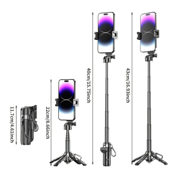 16-inch Extendable Selfie Stick with Wireless Remote, Smartphone Tripod Stand, 360° Rotating, One-Click Expandable, DSLR Style Handle, ABS Waterproof, for iPhone/Samsung/Android, Ideal for Concerts, Travel, Hiking, Live Streaming - Image 6