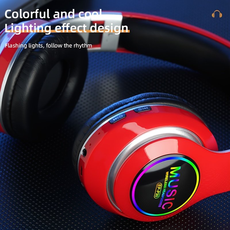 Wireless earphones, multi-color LED lights, comfortable foldable earphones, for tablet/PC/phone/birthday/Christmas/travel gifts. Popular wireless earphones, head mounted wireless earphones, and foldable earbuds. - Image 10