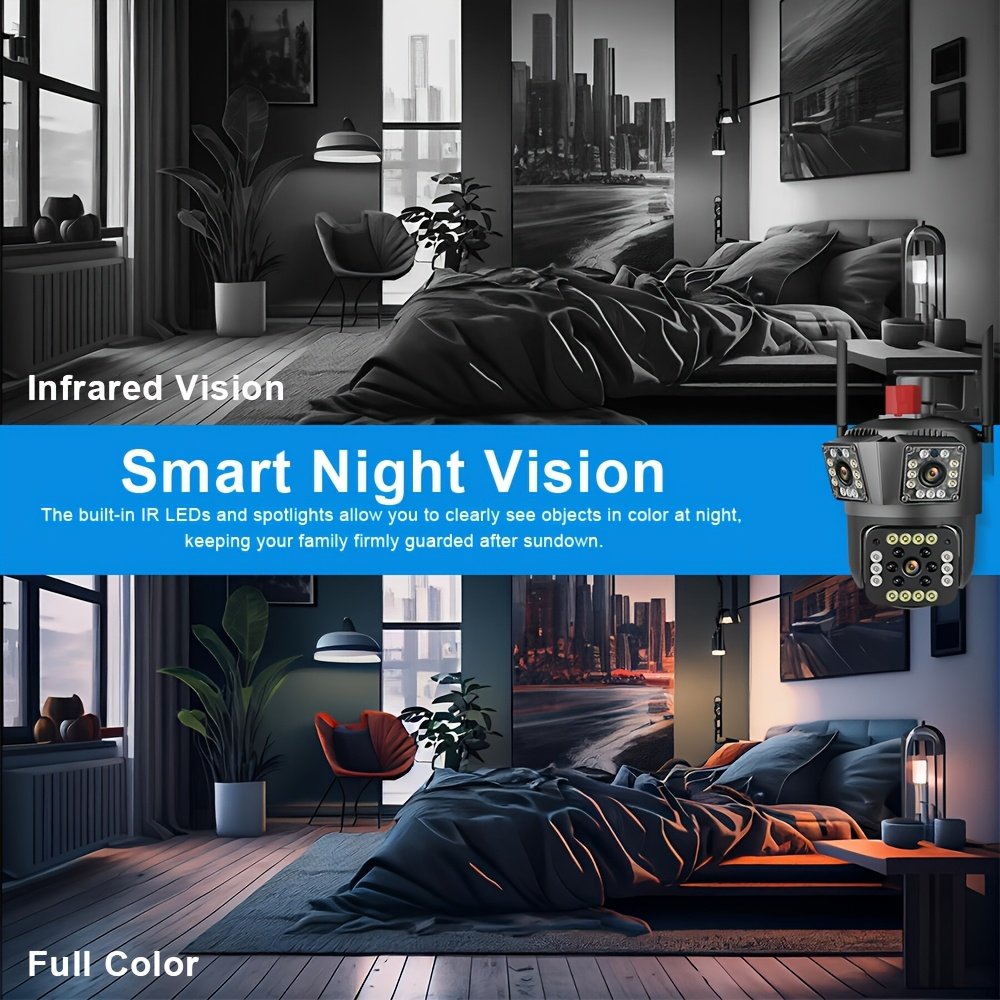 1pc 12MP Ultra HD WiFi Outdoor Camera, 3-Lens PTZ Security Monitor with 10X Zoom, 355° Rotatable Tilt, Color Night Vision, AI Motion Detection, Two-Way Audio, Wall Mount, Non-Waterproof, European Standard Plug, 110V-240V, App Control, Audio Alerts, Withou - Image 7