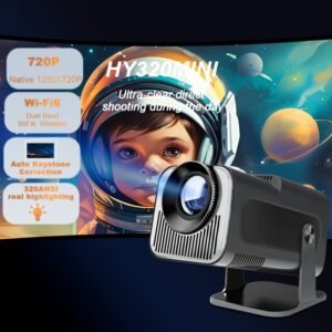 W WUDUNG HY320 MINI Smart Projector - 4K & 1080P HD, 320 Lumens Brightness, 180° Adjustable Stand, Auto Keystone Correction, Surround Sound, WiFi 6/5.2, Wireless, Portable for Outdoor Movies & More