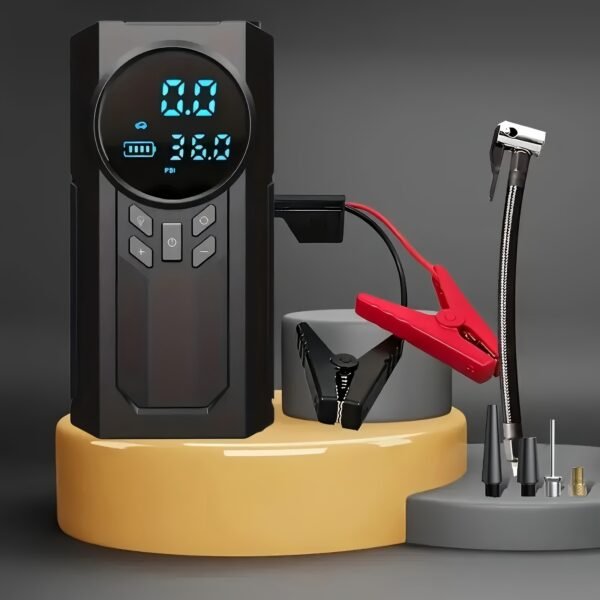 1 Portable Emergency Car Jump Starter with Air Pump & Power Bank - USB Rechargeable, Semi-Automatic, ABS Material, Black - Ideal for Christmas, Valentine's, Thanksgiving - Features Digital Display & Inflates Large Tires - Image 7