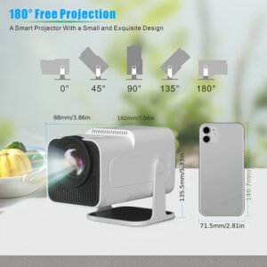 Lyncast HY320 4K Smart Video Projector, 400 ANSI Lumens, 1080P Full HD Resolution, Android 11.0, 180° Rotation, Dual WiFi Bands, Table Mount, Remote Control, LCD Display, Internet-Ready, 3000+ Lumen Brightness, European Plug, 85V-265V Operating Voltage, f