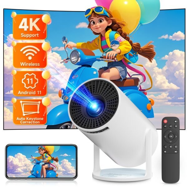 1pc Ultra HD Mini Projector, 4K 150 ANSI, 16:9 Aspect Ratio, 1280x720 HD Resolution, Portable 180° Rotatable, with 5G WiFi & BT5.2, Android 11 OS, Remote Control, Compatible with Smartphones & Laptops, No Battery, for Home Theater, EU Plug - Image 4