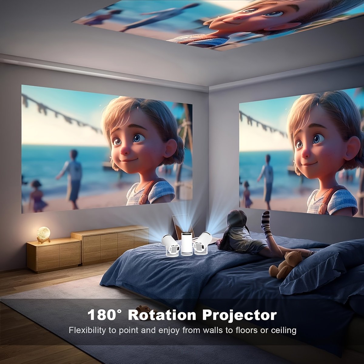 XYA Mini Projector, 1080P HD LCD Display, 4:3 Aspect Ratio, 100-199 Lumens, Table Mount, Remote Control, Auto Keystone, 180° Rotation, 3.3meter Screen, for Laptop/PC/Smartphone, No Battery, C-Plug, White - Image 13