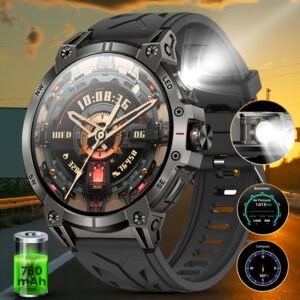 760Mah Smart Watch for Men And Women with LED Flashlight - 1.85-Inch Large Screen, Over 100 Sports Modes, Wireless Calling (Answering/Making Calls), Smart Watch, IP68 Waterproof, AI Voice Outdoor Fitness Watch, Calculator Function, Pedometer Activity Watc
