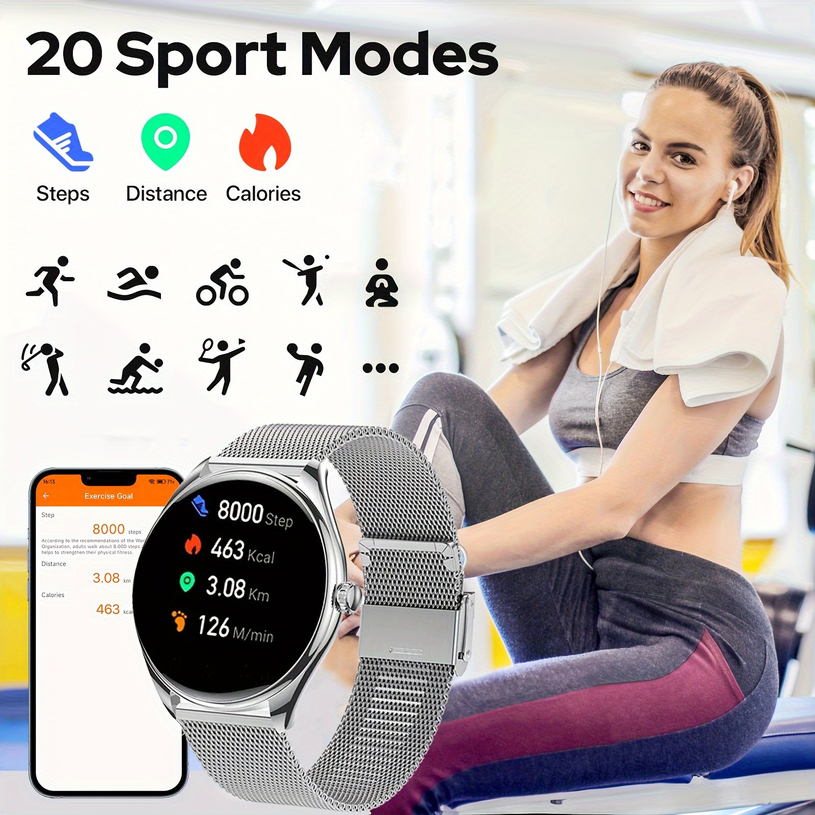 Stylish Ultra-thin Smart Watch Gift For Men And Women, Featuring A 1.43-inch Full Touch Screen, With SMS And Call Functions, Compatible With Android/iPhone, Fitness Activity Tracker Watch, Multiple Sports Modes, Pedometer, Distance, 100+ Sports Modes - Image 12