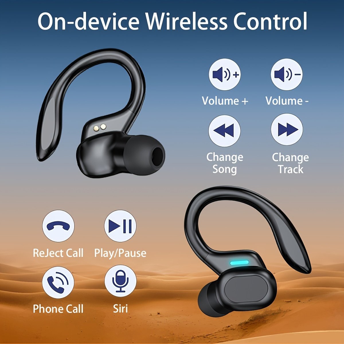 Sleek Red Wireless Earbuds with Noise Cancellation, LED Power Display, Crystal-Clear Bass - USB Rechargeable In-Ear Headphones for Fitness & Home Use, Earbuds Wireless - Image 2