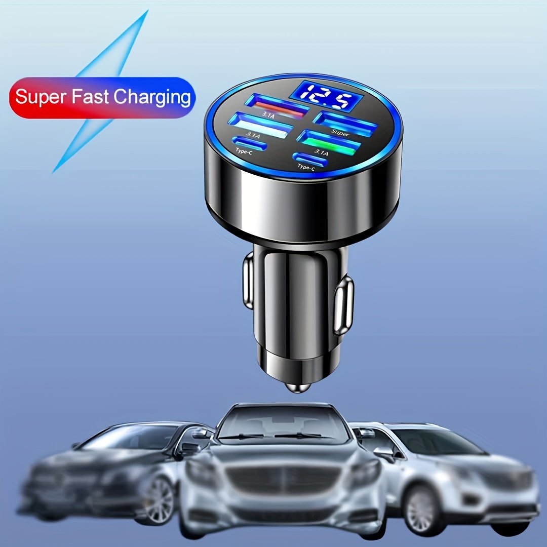 Fast Charge 6-in-1 Car Phone Charger - QC3.0, Dual PD Power Adapter with LED Display for Vehicles - Image 3