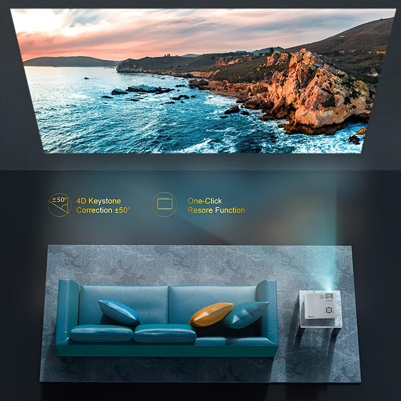 Electric Keystone 6D/4P Projector 4K Home Theater 20000 Lumens, PGIVDA Full HD 1080P WiFi Wireless Projector, Mobile Phone Same Screen, PPT, ±50° Zoom, Projector Compatible with TV Box/PS5/iOS/Android - Image 7