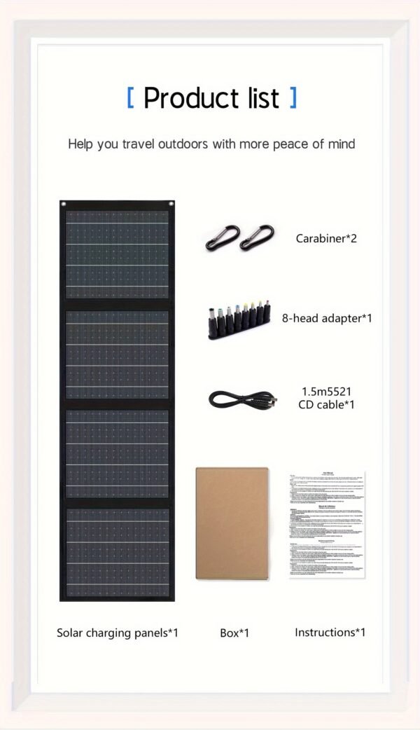 65W Solar Charger - Lightweight, Portable & Foldable with Carabiner Clip for Mobile Phones - Image 10