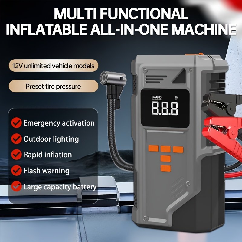 1pc 5-in-1 Car Jump Starter with Air Pump, 150PSI Portable Battery Booster with Digital Tire Inflator, USB Rechargeable Lithium Battery, 8000mAh, for Gasoline Diesel Battery Charging, Multi-Functional All-in-One Machine - Image 6