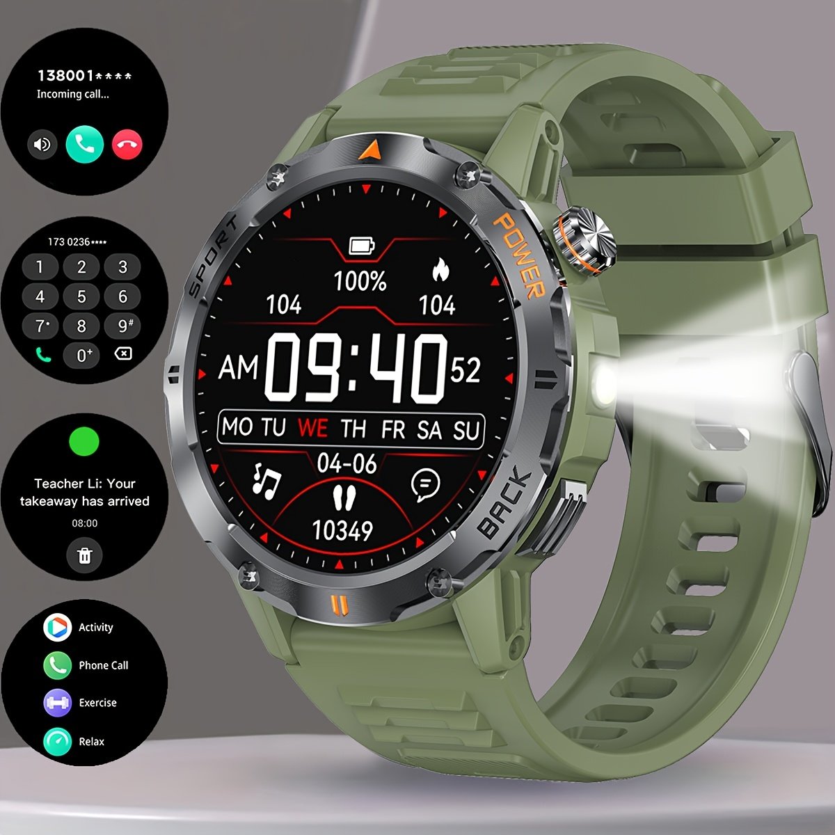 COIUSOR Men'S Smart Watch 3.89cm TFT Display, IP67 Waterproof, Voice Call, LED Flashlight, Wireless 5.3, Magnetic Charging, 400mAh Rechargeable Battery, Multiple Sports Modes, One-Click Sync for iPhone & Android - Image 6