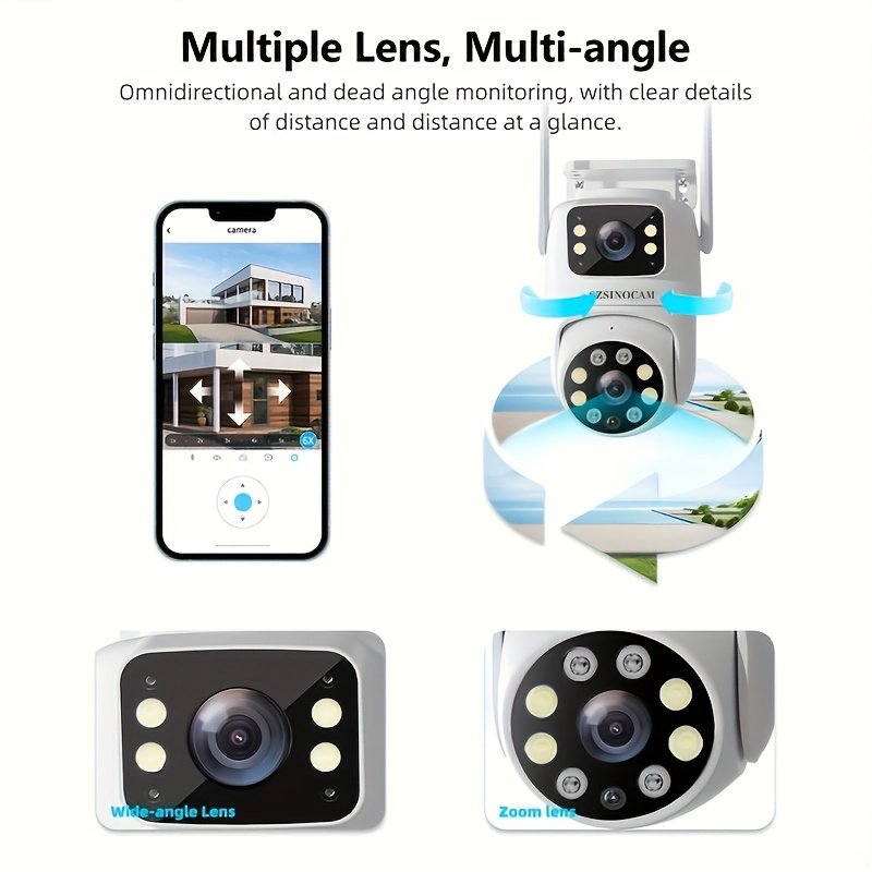 1pc SZSINOCAM 720P HD Wireless Outdoor Security Camera, Dual Lens, 2K Ultra Clear Night Vision, Waterproof, App Control, USB Charging, 360° Pan-Tilt, Motion Detection, Two-Way Audio, No Battery, Wi-Fi Enabled - Image 7