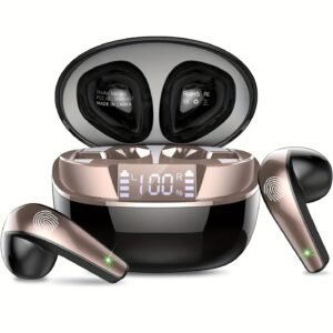 HiFi Wireless Earbuds with HD Microphone, 40H Playtime, Touch Control, Open-back Earphones, Non-Waterproof, Compatible with Cellphones, Type-C Charging, 300mAh Lithium Polymer Battery, LED Display, No Cable, 2.5-5W Power Output