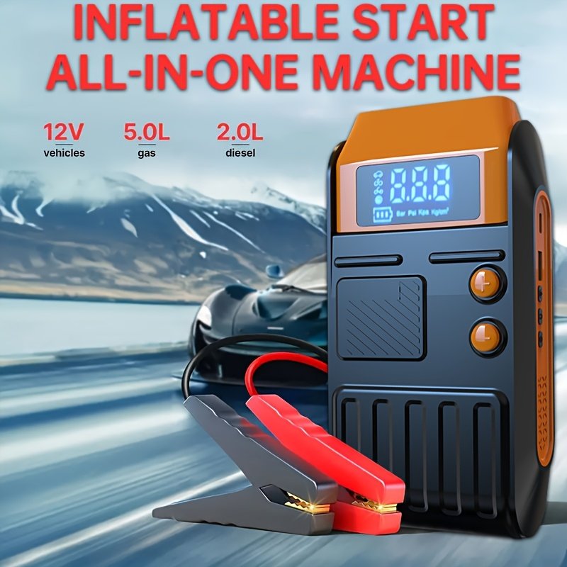 Portable Cordless Car Battery Jump Starter with Tire Inflator, Air Compressor, LED Display, Flashlight, Power Bank, Rechargeable 8800mAh USB Battery, Emergency Starter Kit for Vehicles - Image 4