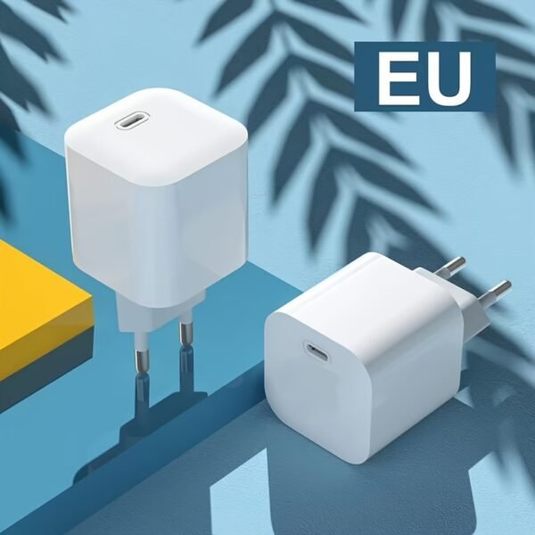 TIENSUN 20W PD Fast Charging USB-C Wall Adapter, European Standard Plug - Sleek White Travel Power Supply for iPhone 15 & for iPad, Quick Charge with Type-C Connector - Image 2