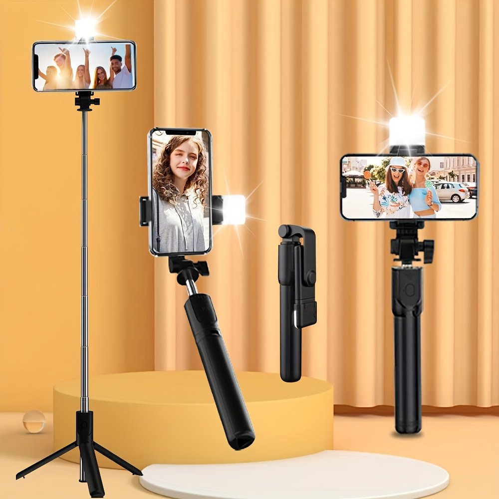 Portable Selfie Stick with LED Fill Light & Remote - Rechargeable Battery, USB Powered, Wireless Enabled for Easy Photography and Video Recording, Selfie Stick for Phone - Image 2