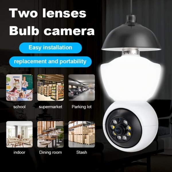 1pc 1080P HD WiFi Light Bulb Security Camera - Dual-Way Audio, Wireless 355° Panoramic View, AI Human Detection, Color Night Vision, Indoor/Outdoor Surveillance, Real-Time Video Streaming, Easy Twist-On Installation, No Battery Needed, Wireless Security C - Image 2